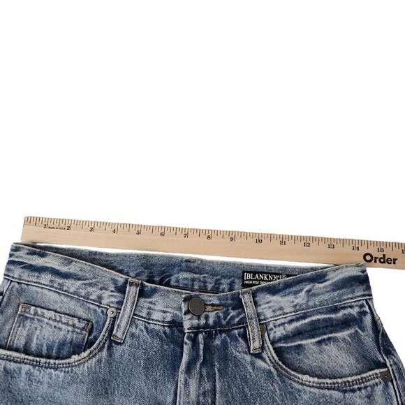 Blanknyc Jeans Womens 27 Blue High Rise Tapered Lace Up Raw Hem Denim Boho - Picture 12 of 14
